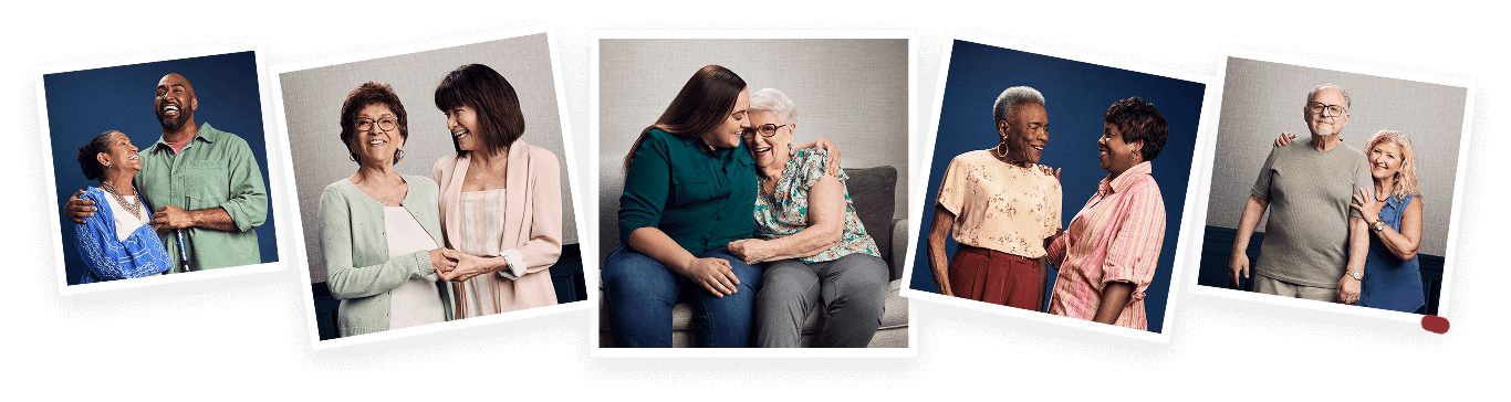 Photo collage of seniors and caregivers