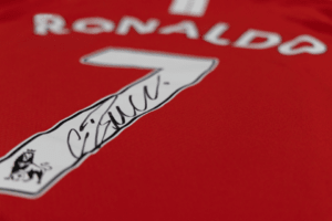 Close-up image of a signed sports jersey